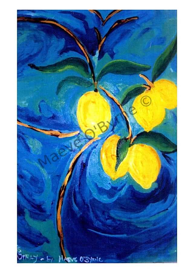 Spray of Lemons in 2 Tone Blue