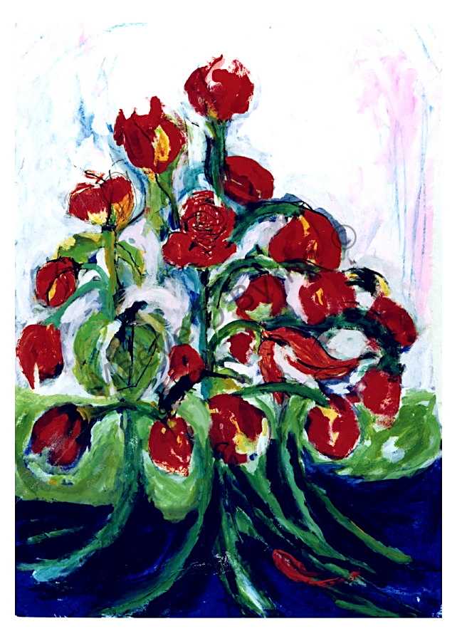 Red Tulips with Goldfish