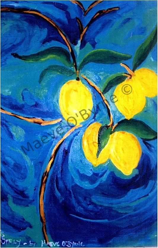 Spray of Lemons in 2 Tone Blue
