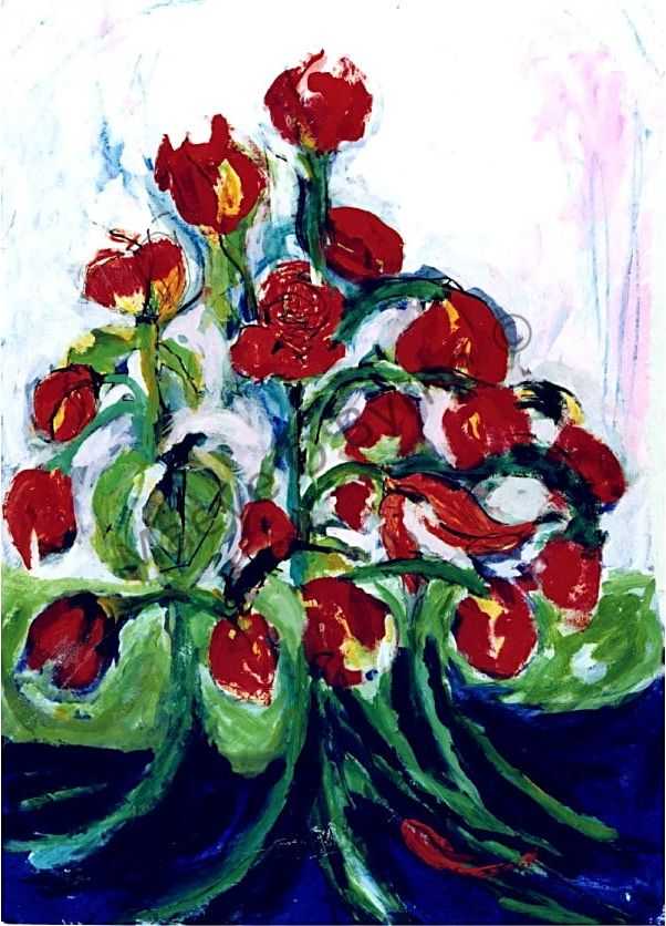 Red Tulips with Goldfish